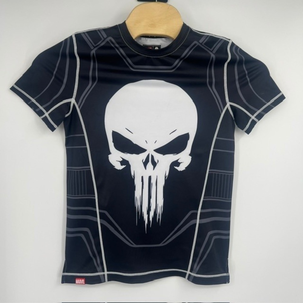 SuperX Marvel Men's Black Punisher Compression Tactical Training Shirt